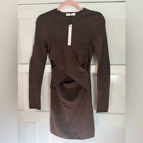 Revolve x OGD Brown Long sleeve Cut Out Mini Dress - Picture 2 of 6